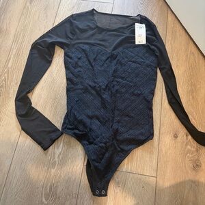 Abercrombie & Fitch Black Lace Long-Sleeve Bandeau Bodysuit Top